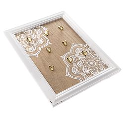 Dřevěný věšák na klíče Mandala, 8 háčků, 25 x 35 x 3,5 cm