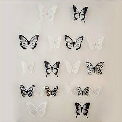 Samolepicí 3D motýlci černo-bílá, 18 ks
