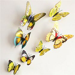 Samolepicí 3D motýlci s magnetem žlutá, 12 ks
